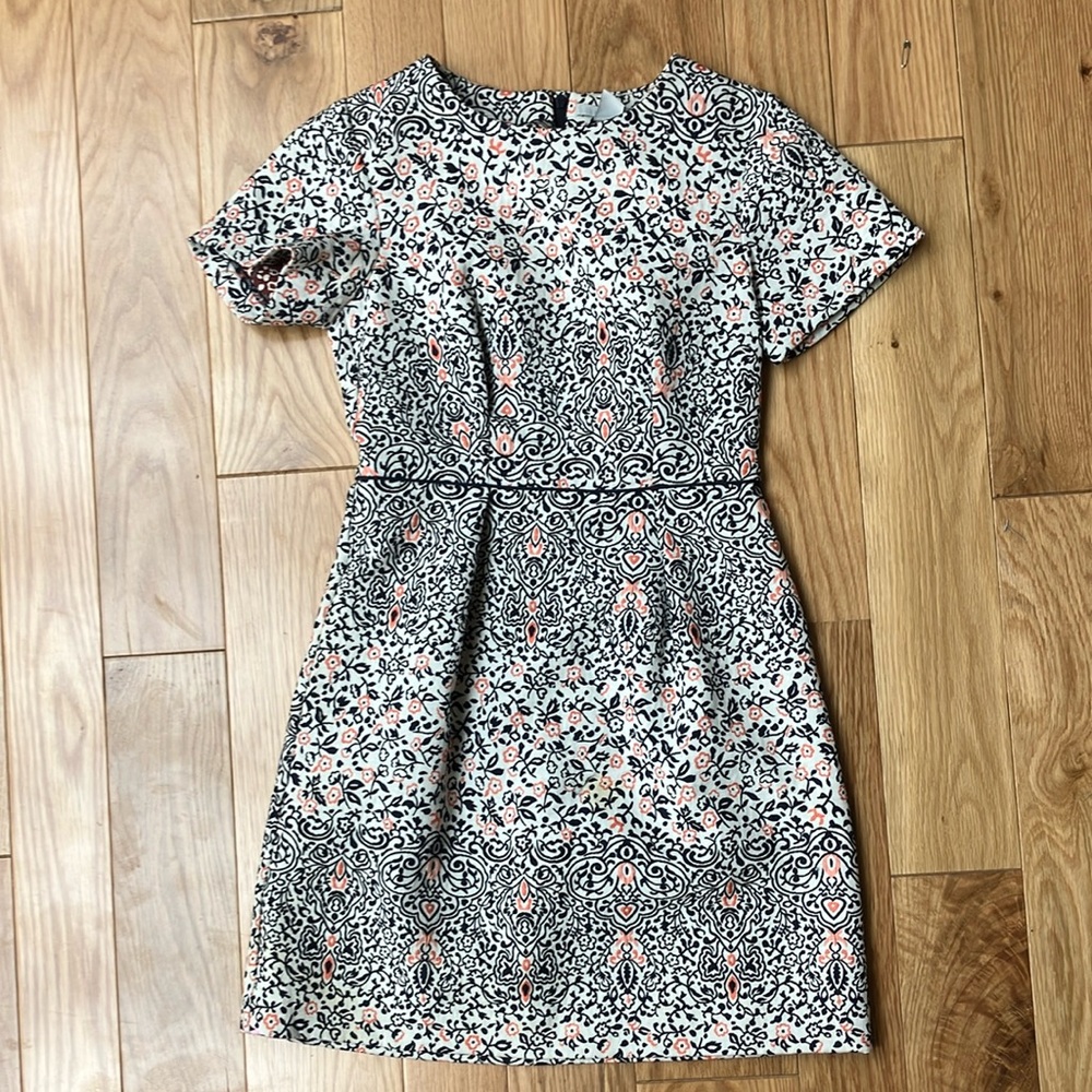 H&M floral brocade   A-line Mini Dress with Crew Neck